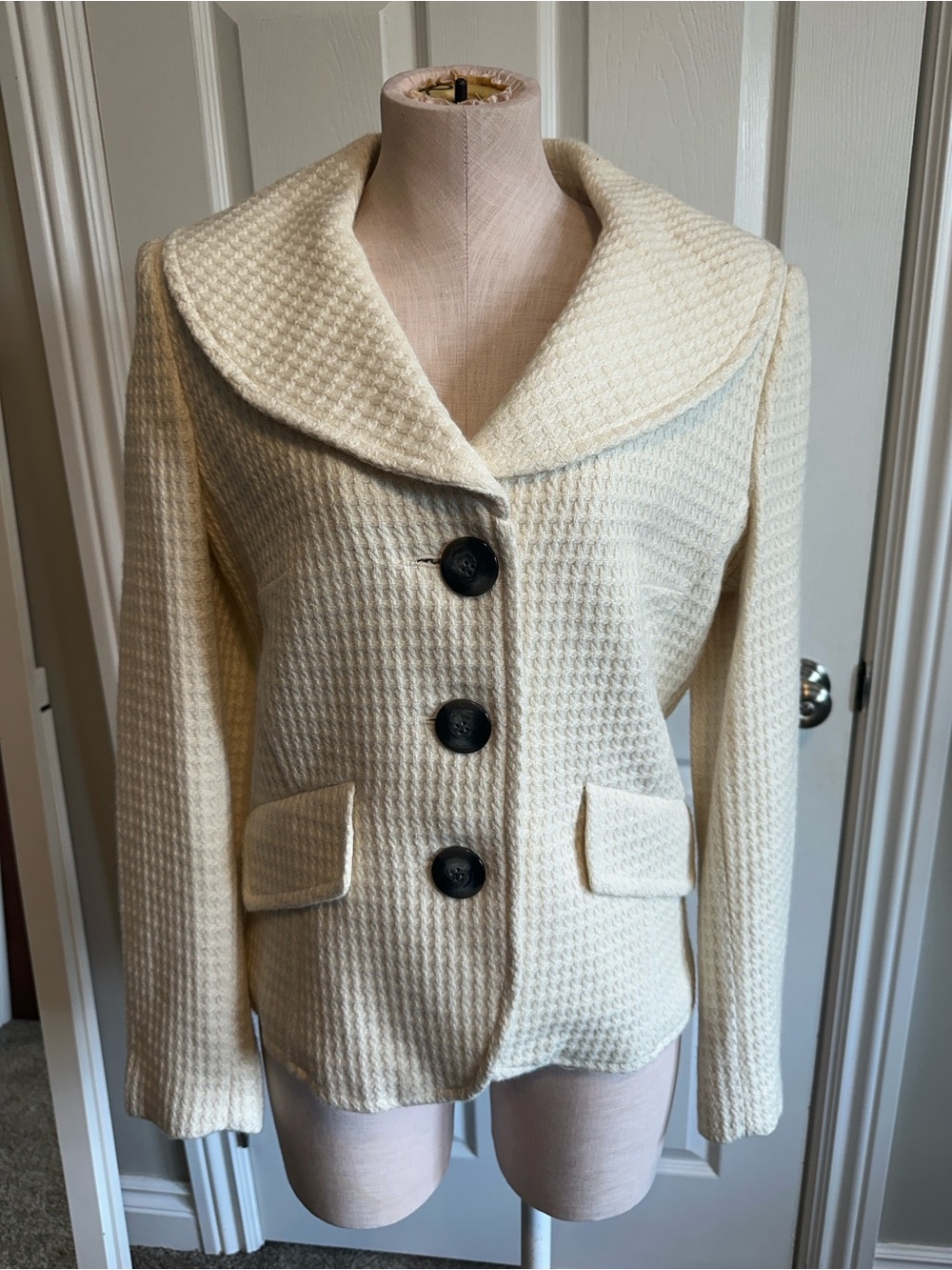 Jessica Cream Textured Button Jacket